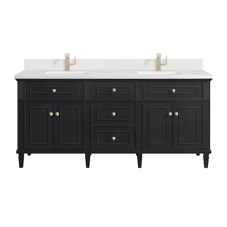 James Martin Vanities 72'' Double Vanity, Black Onyx w/ Single Hole 3 CM White Zeus Quartz Top & Backsplash 424-V72-BKO-1WZ